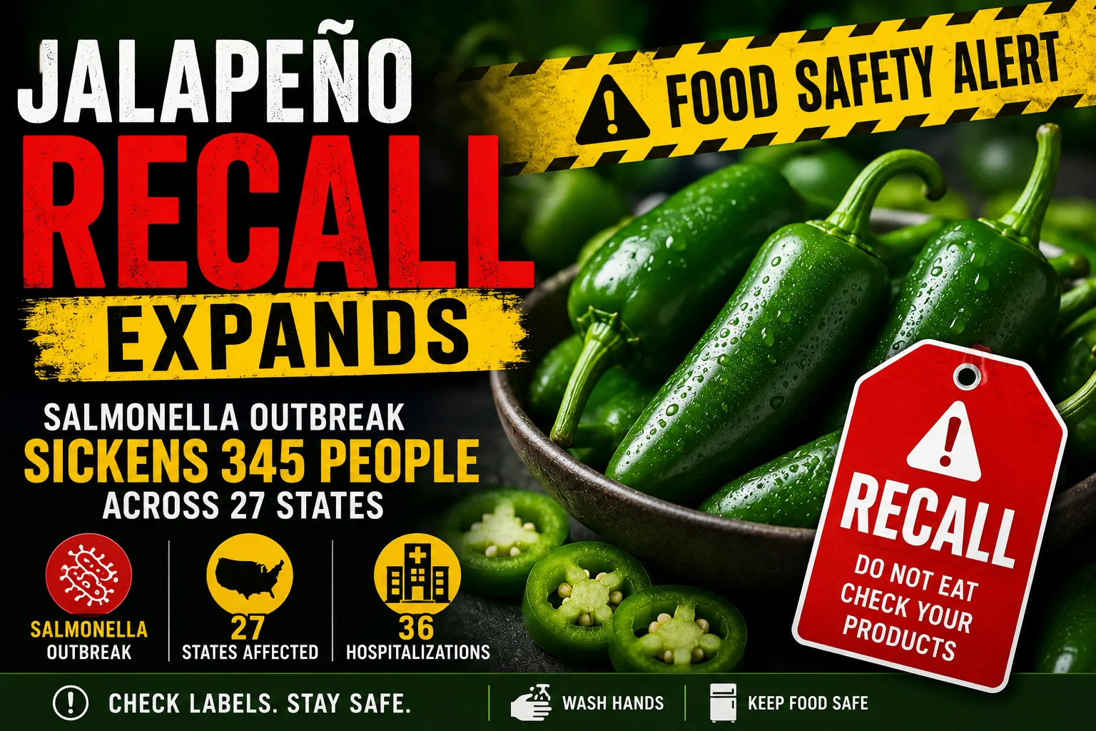 Jalapeño Recall Expands as Salmonella Outbreak Sickens 345 People Across 27 States